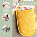 Maison d' Hermine Double Oven Mitts 100% Cotton Double Oven Glove (7"x35") | Heat Resistant BBQ Cooking Gloves with Loop Baking Grilling Kitchen Home Farmhouse Spring Summer - Happy Florals - Sweety