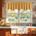 Yellowish Gold Scalloped Velvet Valance, Luxury Gold Wavy Window Treatments for Kitchen, Decorative Rod Pocket Short Drapes for Farmhouse, 52x18 Inch, 4 Panel Set