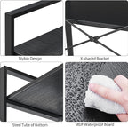 BEWISHOME 2 Tier Small Bookshelf, Black Industrial 2 Shelf Wooden Storage Bookcase with Metal Frame, Mini Shoe Rack with Short Shelves for Hallway, Bedroom, Living Room and Home Office JCJ52B