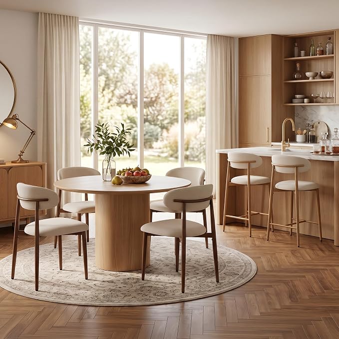 UVV Dining Chairs Set of 2, Metal Kitchen Chairs with Modern Fabric Upholstered for Dining Room, Beige