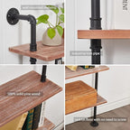 Industrial Ladder Shelf Bookcase, Wall Mounted Rustic Bookshelf, Retro Wood Metal Pipe Industrial Shelves for Living Room(Weathered Brown, 6 Tier - 10" D x 70" W x 82.5" H)