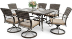 Pamapic 7 Piece Outdoor Dining Set, Rattan Outdoor Patio Furniture Set for Deck Backyard Garden with Iron Outdoor Dining Table, 6 Swivel Outdoor Dining Chairs and Removable Cushions (Beige)