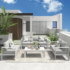 Solaste Aluminum Patio Furniture Set,4 Piece Metal Outdoor Furniture with 5 Inch Water-Resistant Cushions and Coffee Table for Balcony,Front Porch,and Backyard,White