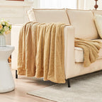 EMME Muslin and Fleece Queen Blanket Reversible - 80"*90" Beige Soft Warm Throw Blankets for Couch Bed Picnic Travel Bed