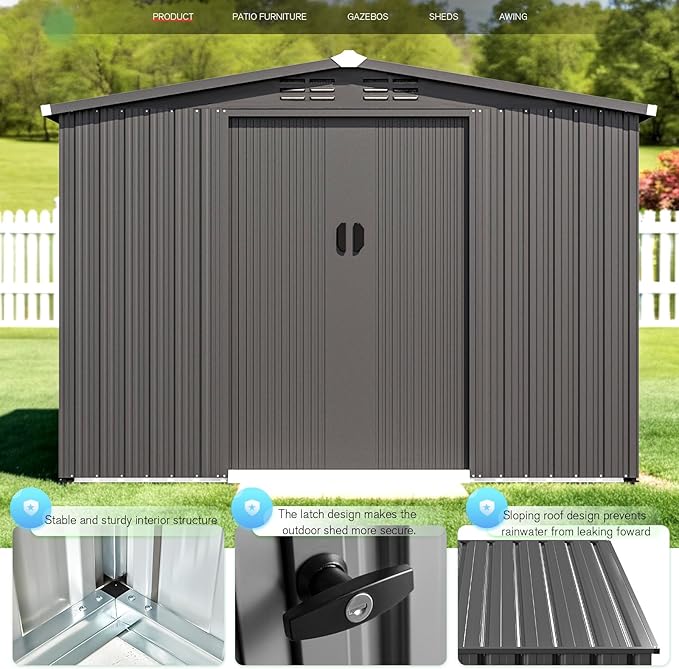AECOJOY Shed 6' x 8' Outdoor Storage Shed with Sliding Door, Outdoor Storage Tool Shed Storage Cabinet, Metal Garden Shed for Yard, Outdoor Storage Clearance in Dark Grey
