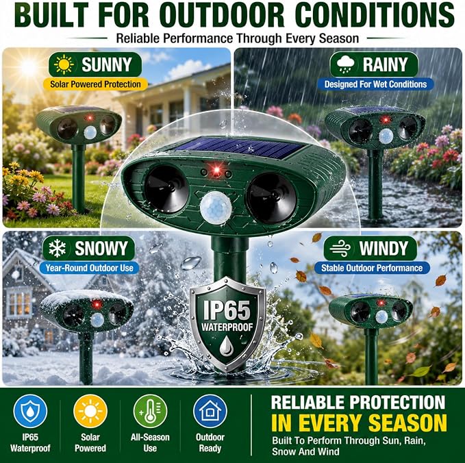 2 Pack Ultrasonic Deer Repellent Devices,Cat Deterrent Outdoor Solar Animal Repeller for Squirrel Racoon Rabbit Fox Skunk,IP65 Waterproof Motion Sensor Sonic Fortress Pro Animal Deterrent for Garden