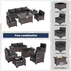 Patio Furniture Sectional Sofa Set 7-Pieces PE Rattan Patio Conversation Set w/43in Gas Fire Pit Table, Outdoor Furniture with 55000 BTU Propane Fire Pit, Black