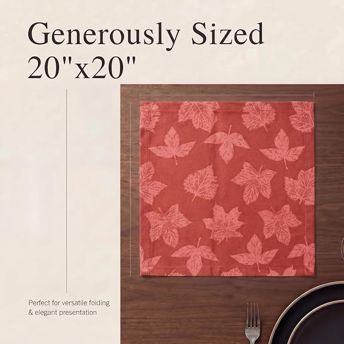 Urban Villa Cloth Napkins Cotton 20x20 (Set of 12) Brown Leaf Print