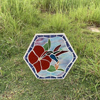 Bieye MSS003 Tiffany Style Stained Glass Mosaic Decorative Stepping Stone for Garden Decor (13" Hexagonal, Hummingbird)