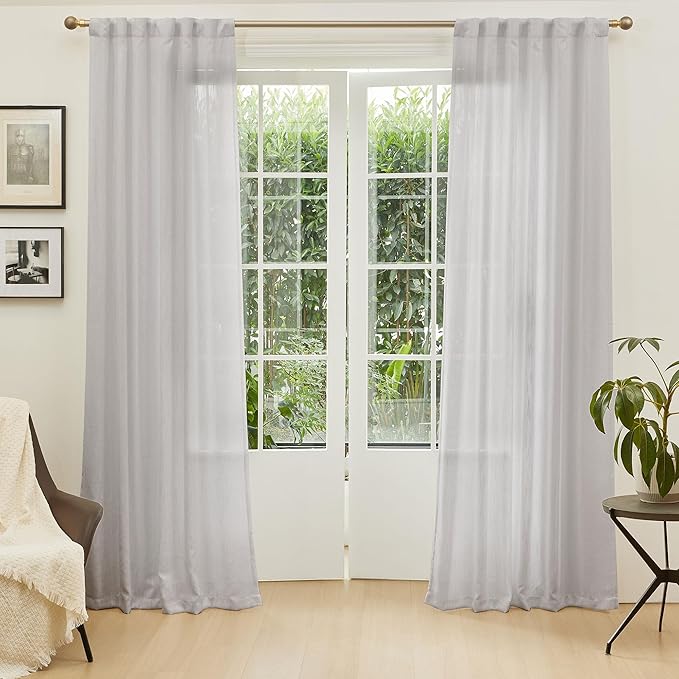 MYSKY HOME 90 Inch Farmhouse Curtains for Living Room, Sliding Door Patio Drapes for Doorways Soft Semi Sheer Light Filtering Window Decor, 50" Width x 90" Length, Light Grey, 2 PCs