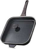 SENSARTE Nonstick Grill Pan with Lid, Grill Pan for Stove Tops, Versatile Griddle with Pour Spouts, Square Big Cooking Surface, Durable Skillet Indoor & Outdoor Grilling. PFOA Free