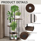 5 Tier Wood Tall Plant Stand Metal Rack Indoor, Multiple Flower Pot Holder Shelves Corner Rack, Planter Shelf Display Rack Storage Organizer for Patio Living Room Balcony Garden(Black Oak)