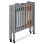 3 in 1 Portable Folding Stationary Side Crib in Steel Grey, Greenguard Gold Certified, Safety Wheels with Locking Casters, Convertible, 3 Mattress Heights