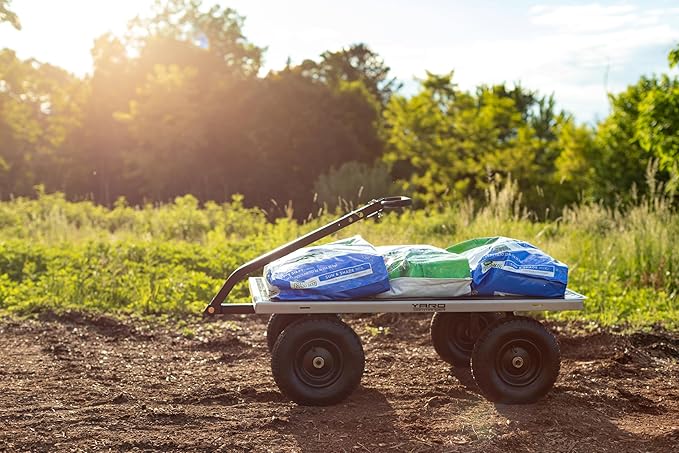 Yard Commander - Heavy Duty 1200lb Steel All Terrain Utility Cart, Garden Wagon, 9 cu ft Bed, Easy Assembly, Removable Side Panels, 45° Dump Angle, 2-in-1 Convertible Handle for Towing
