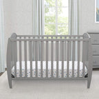 Delta Children Twinkle 4-in-1 Convertible Baby Crib, Sustainable New Zealand Wood, Grey and Delta Children Twinkle Galaxy Dual Sided Recycled Fiber Core Crib and Toddler Mattress (Bundle)