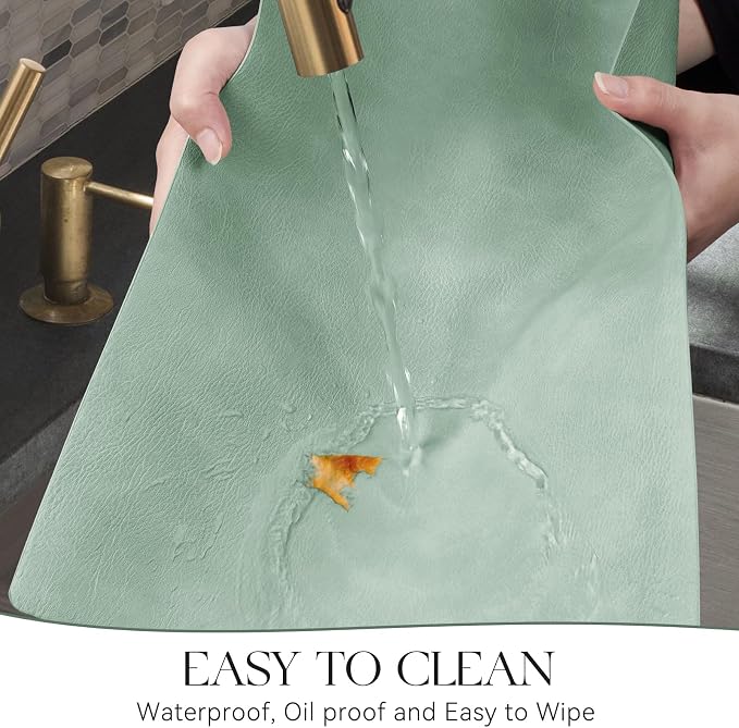MOSAYT Vinyl Placemats Set of 6-12 X 17 Inch - Faux Leather 100% Waterproof Oil-Proof Wipeable PU Place Mats, Heat Resistant Reversible Table Mats for Kitchen, Dining, Outdoor, Green