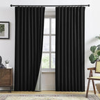RAIN CITY Extra Wide Blackout Curtains 70 x 84 Inch Long, Linen Blend Black Out Pleated Curtains 2 Panels Set, Back Tab Pocket Textured Curtain for Home Office Patio Sliding Glass Door