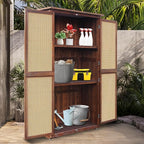 60 Inches Outdoor Storage Shed, Wood Shed with Rattan Indoor Storage Cabinet with Floor, Adjustable Shelves for Patio, Garden,Lawn and Living Room, Carbonized Black