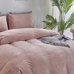 Wellboo Pink Velvet Comforter Sets Full Light Red Fluffy Bedding Comforters Full Size Women Girls Solid Pink Cute Flannel Quilts Aesthetic Pink Warm Winter Blankets Micromink Sherpa Fuzzy Plush Bed