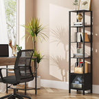TUTOTAK 6 Tier Bookcase and Bookshelf, Narrow Book shelf with Door for Small Space, for Living Room, Office, Study, Entryway, Black BS03BK006