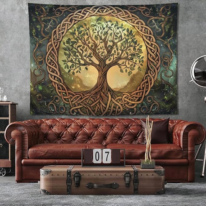 keowhsf Tree of Life Tapestry – Fantasy Forest Nature Landscape Wall Art with Mystic Green Aesthetic, Large Wall Hanging for Bedroom, Living Room, Home Decor