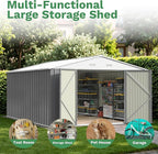 Patiowell 10x14 FT Outdoor Storage Shed, Large Metal Garden Shed with Lockable Door and Sloping Roof, Outside Steel Utility Tool Sheds for Backyard Lawn Garden Patio, Grey