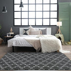 Chicrug Shag Geometric Modern Area Rug for Bedroom, 3x5 Feet Memory Foam Indoor Carpet, Fluffy Rug for Living room Bedside Room Decor for Family Girls Kids Nursery Play Mat, Dark Grey/White