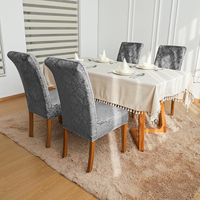 FORCHEER Chair Covers for Dining Chairs Set of 6,Velvet Dark Grey Stretch Dining Room Chair Cover Kitchen Parsons Chair Slipcovers (Pack of 6, Velvet Dark Grey)