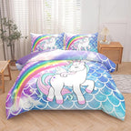 Tailor Shop Unicorn Girls Comforter Sets Full Size,Blue Unicorn Bedding Sets for Kids Teens with 2 Pillowcase……