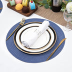 SHACOS Round Placemats Set of 6 Washable 15 inch Round Table Mats Cotton Polyester Woven Braided Place Mats for Dining Table (Sail Blue, 6)