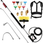 RIDGE WASHER 24 FT Telescoping Pressure Washer Wand, Power Washer Extension Wand with Brush, Telescopic Gutter Cleaner with 3 Stainless Steel Curve Wands, Adjustable Support Belt, 7 Nozzles, 4000 PSI