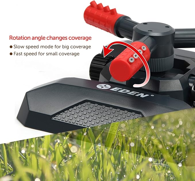 Eden 94120 Automatic Rotating Lawn and Garden Sprinkler for Yard, Large Area Coverage W/Quick Connect Starter Set, Weighted Base