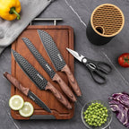 Kitchen Knife Set With Block,6-Piece Professional Chef Cooking Knives Set For Kitchen,Non-Stick Stainless Steel Knife Block Set
