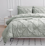 LANE LINEN Twin Comforter Set, 5 Piece Twin Bedding Sets, Ultra Soft Pintuck Twin Bed in a Bag Set with Down Alternative Comforter, Sheets, Pillowcase & Sham, Pinch Pleated Kids Bedding Set - Mineral