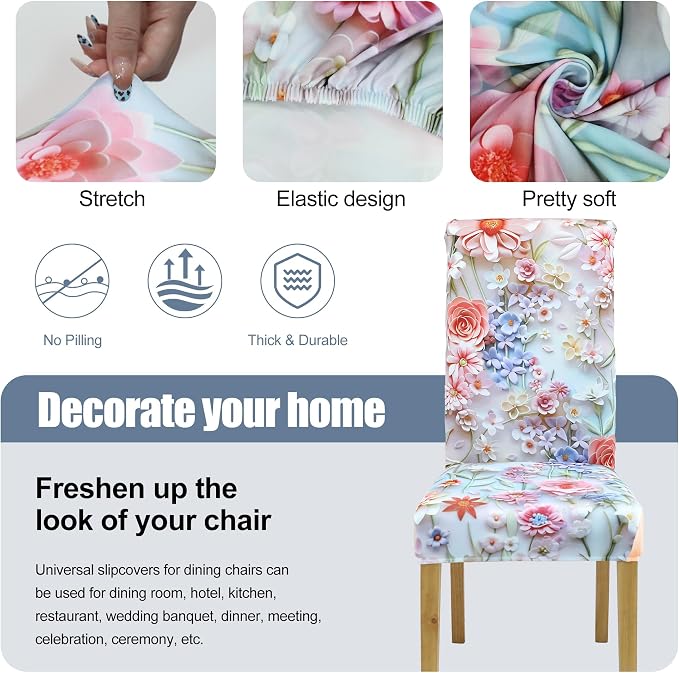 Dining Chair Covers, Stretch Seat Covers, Washable Furniture Protector | 4 Pack, Washable, Stretch Fit, Soft, Non Slip, Dining Chair Covers, Seat Protector, Furniture Cover,Easy Clean