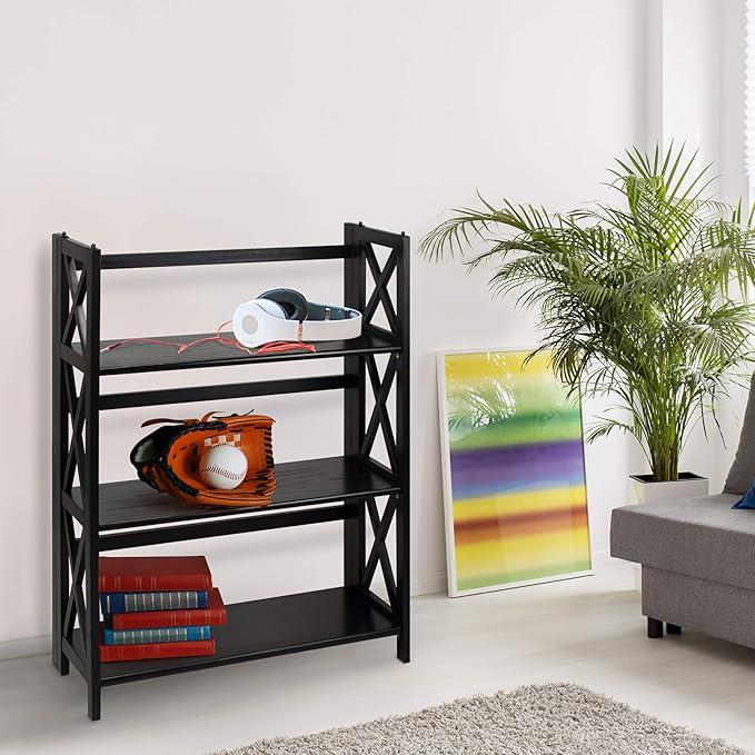 Casual Home Montego 3-Shelf Folding Bookcase, Black