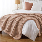 Battilo Chunky Knit Throw Blanket, Soft and Thick Chenille Throw Blanket, 50"x60" Handmade Cable Knit Crochet Blanket, Large Rope Knot Throw Blankets for Couch Sofa Bed Home Decor, Pink