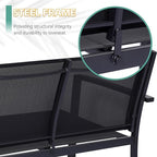 4 Pieces Patio Furniture Set Outdoor Garden Patio Conversation Sets Poolside Lawn Chairs with Tempered Glass Coffee Table Loveseat Porch Furniture Textilene Fabric Black