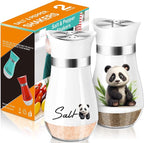 Sitting Panda Salt and Pepper Shakers - 4 oz Glass Set with Steel Lids | Sitting Panda Design with Glass Bottoms and Stainless Steel Lids Adds Playful Charm to Kitchens and Makes Refilling Easy.