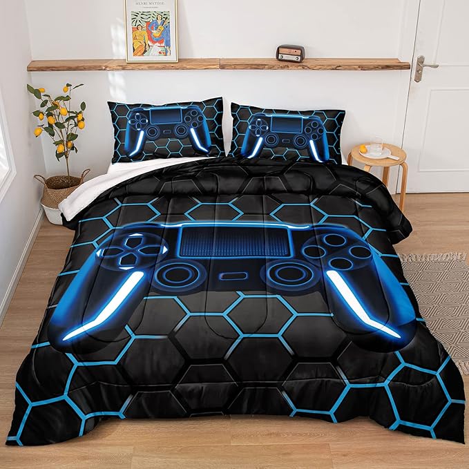 Boys Comforter Set,Gaming Bedding for Kids Teen,Game Console Comforter Set for Gamer Room Decor(comforter-Game41,Full)