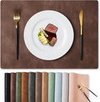 MOSAYT Vinyl Placemats Set of 6-12 X 17 Inch - Faux Leather 100% Waterproof Oil-Proof Wipeable PU Place Mats, Heat Resistant Reversible Table Mats for Kitchen, Dining, Outdoor, Coffee