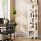TUTOTAK 6 Tier Bookcase and Bookshelf, Narrow Book shelf with Door for Small Space, for Living Room, Office, Study, Entryway, White BS03BW006