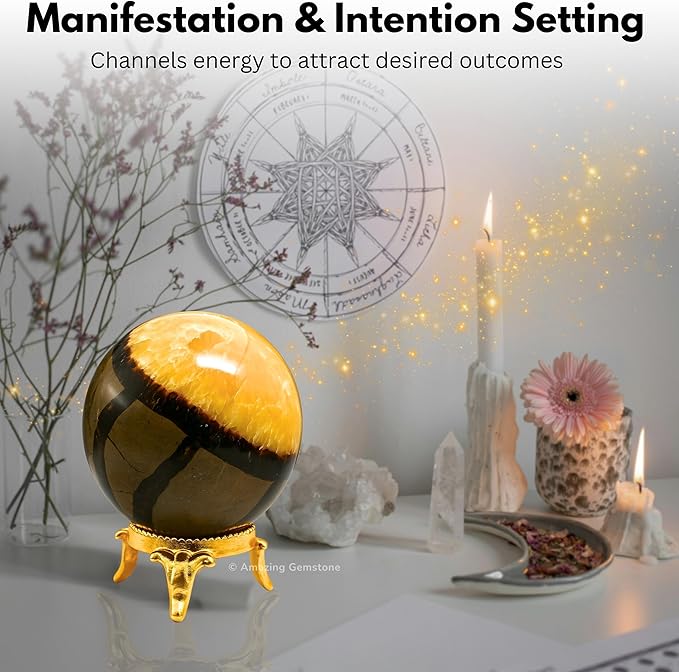 Amazing Gemstone Septarian Crystal Ball with Stand - 2 Inches Crystal Sphere Meditation Balls for Witchcraft and Decorative Balls