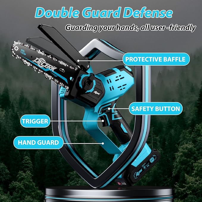 Mini Chainsaw Cordless - DECERK Brushless 6 Inch Electric Chain Saw, Portable Left Handheld Chainsaw Battery Powered for Tree, Branch, Wood, Best Gift Saw Tools for Household & Garden, Men Dad Husband