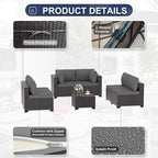 Outdoor Furniture Set 7PCS Patio Furniture for Backyard Wicker Sectional Sofa Set 6 Seats, PE Rattan Outdoor Conversation Set with Thickened Cushions and Glass Coffee Table, Grey