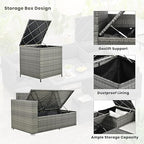 6-Piece Patio Furniture Set, L-Shaped Outdoor PE Wicker Rattan Sectional ConversationSet with Adjustable Seat, Storage Box, Removable Covers and Tempered Glass Top Table, for Backyard