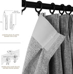 Extra Wide 100% Blackout Linen Textured Curtains - Room Dividers, W200 x L84 (1 Panel), Pinch Pleat Drapes for Living Room, Full Light Block Out Drapery for Sliding Door, Light Grey