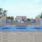 Patio Furniture, 4 Piece Conversation Set, Outdoor Wicker Rattan Table and Chairs, Sectional Sofa with Thick Cushion for Garden, Yard, or Porch, Light Grey