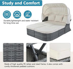 Rectangle Furniture Daybed Sunbed with Retractable Canopy, Outdoor Wicker Conversation Set with Cushions for Patio, Backyard, Porch, Garden, Hc-Beige