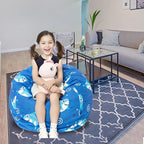Stuffed Animal Storage Bean Bag Chair Cover, Hold Kids Plush Toys Blankets Towels Beanbag (Cover Only), Canvas Floor Circle Stuff Sit Seat Sofa with YKK Zipper, Large 32", Blue Shark